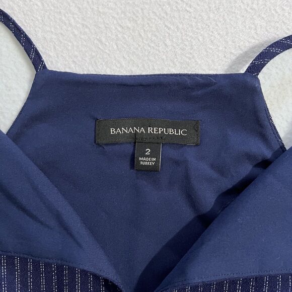 Banana Republic Navy Blue Stripe Sadie High Neck Peplum Top Camisole Tank 2 - Picture 8 of 9